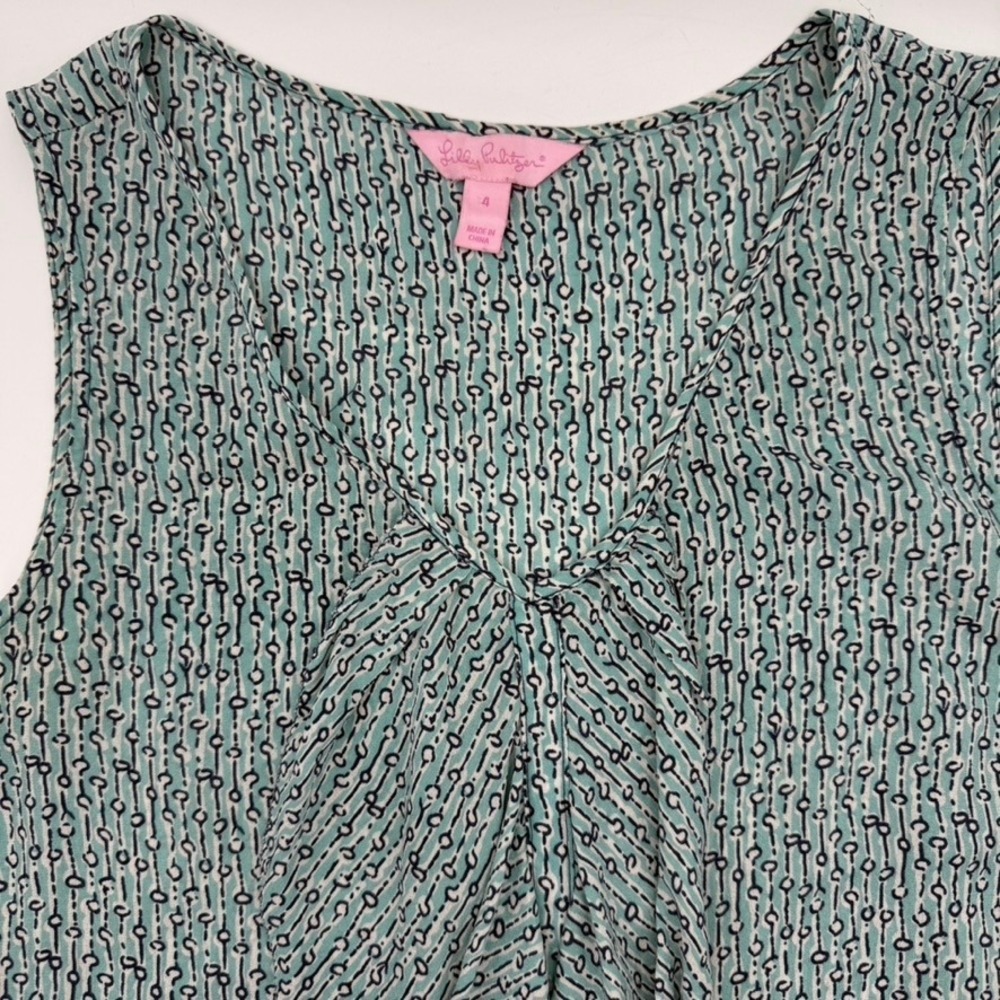Lilly Pulitzer Sleeveless Tank Top 100% Silk Blouse Teal Blue‎ Womens Size 4